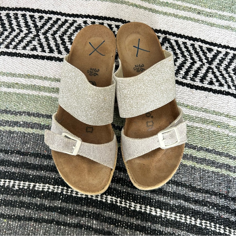Papillio wedge slide sandals canvas gray upper with buckle size 36 - Picture 2 of 10